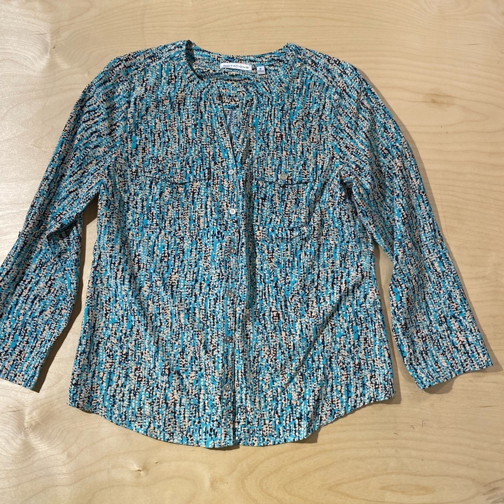 Notations Teal Multi-Color Button-Down Shirt Medium (QU)
